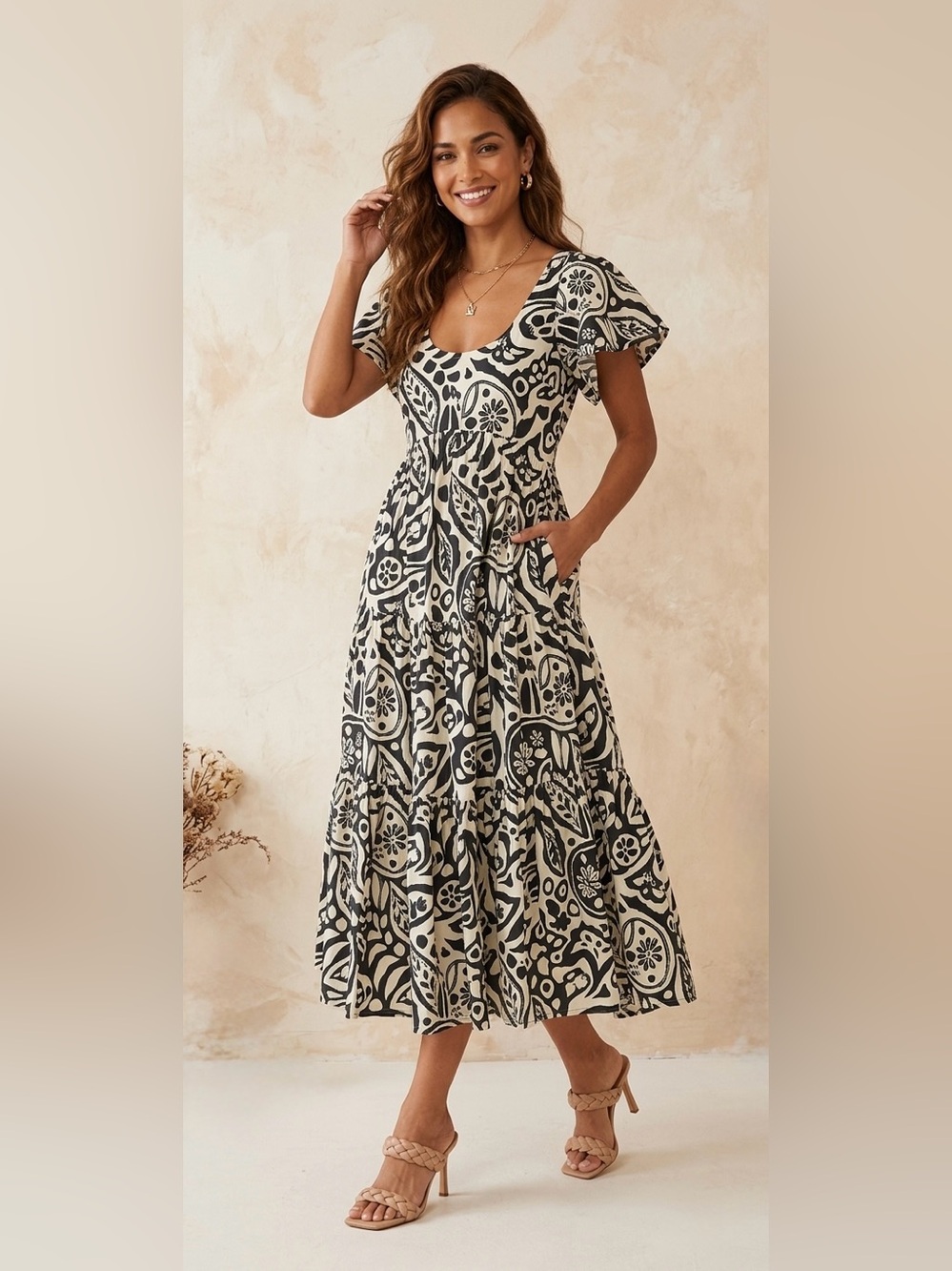 NWT La Ligne Cotton Poplin Tie Back Midi Dress Black White Size XL